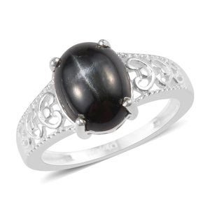 Indian Black Star Diopside Ring in Sterling Silver
